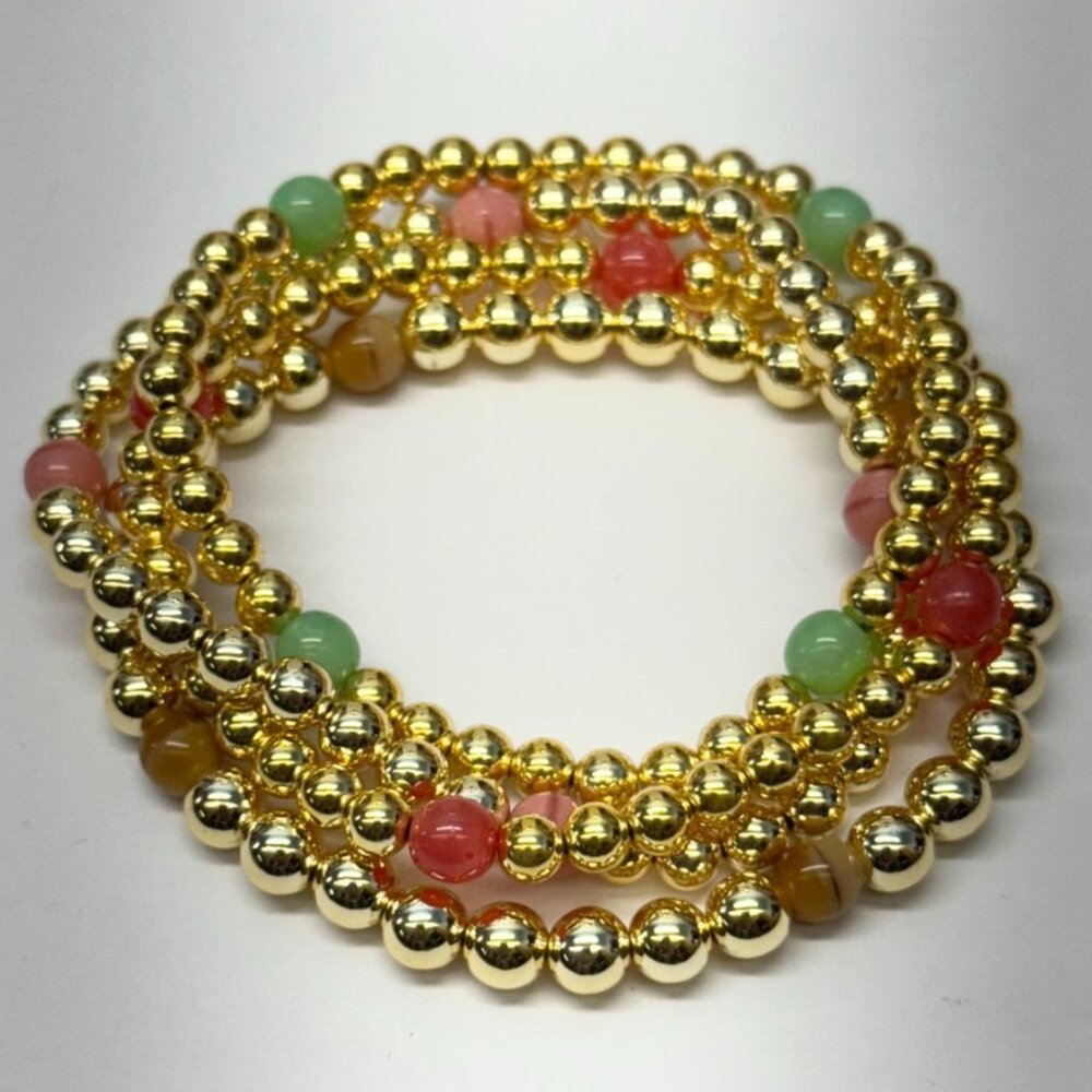 Vintage four strand beaded bracelet set gold